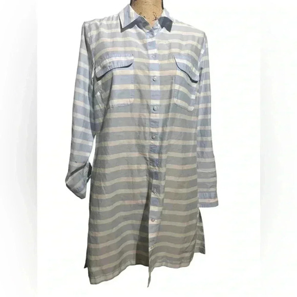 Talbots Tops - Talbots Womens Striped Button Shirt Top Long Sleeve Collar Blue an white Size S